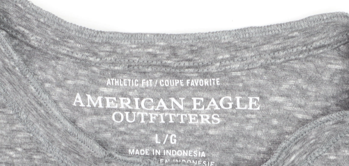 American Eagle Outfitters Men’s Grey Henley T-Shirt L Athletic Fit