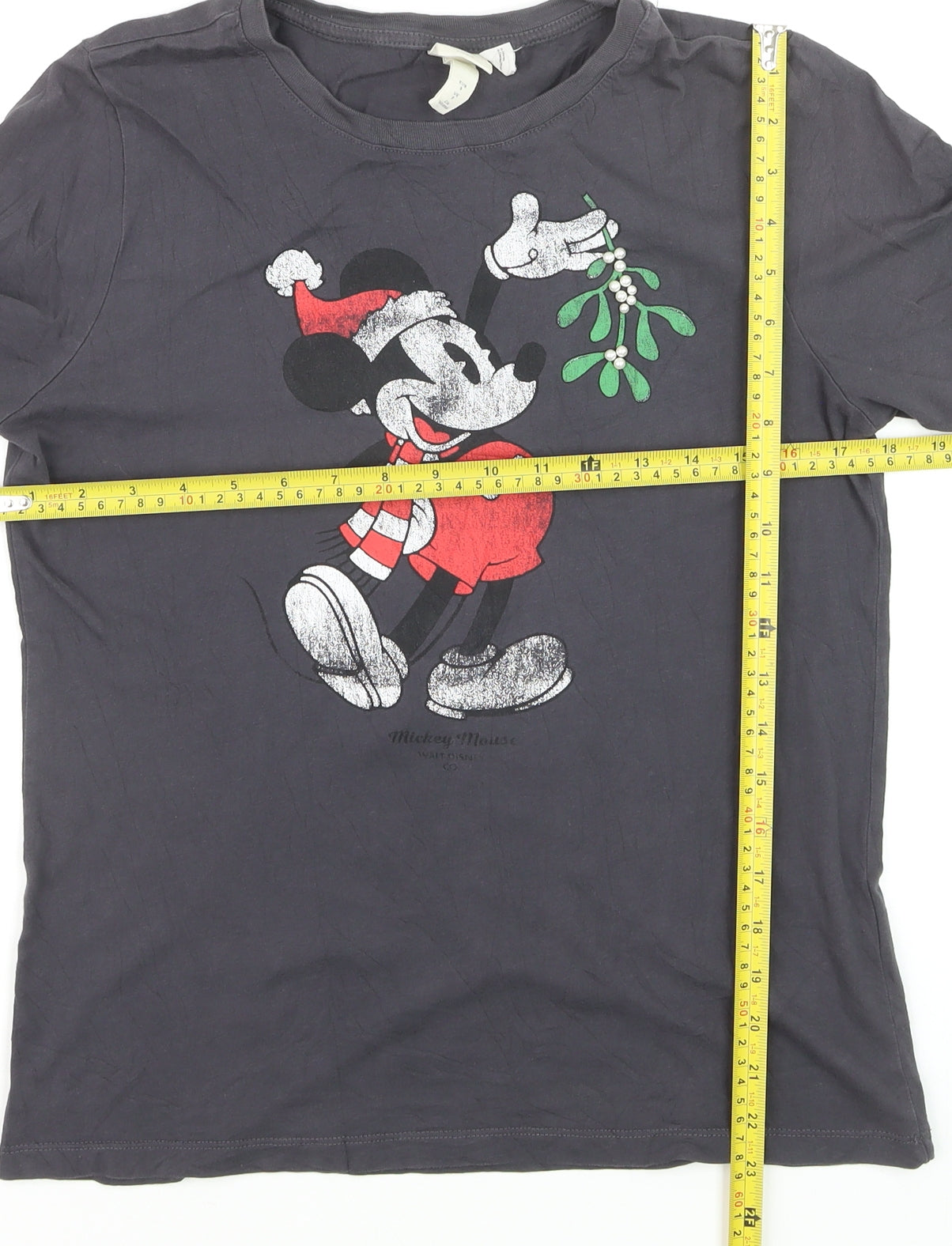 H&M Women’s Black Mickey Mouse Christmas T-Shirt UK 8