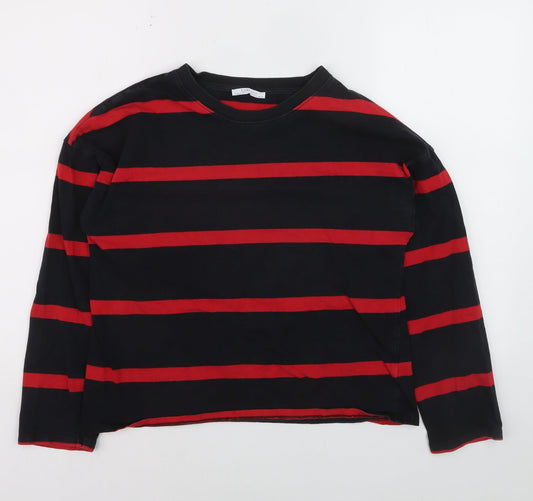 Zara Woman Black Red Striped Long Sleeve T-Shirt Medium
