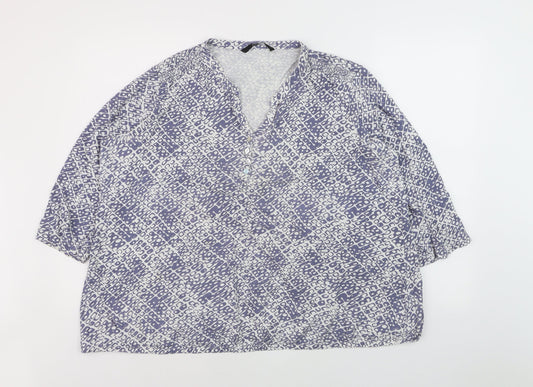 Bm Casual Women's Blue Geometric V-Neck Tunic Blouse Size 24