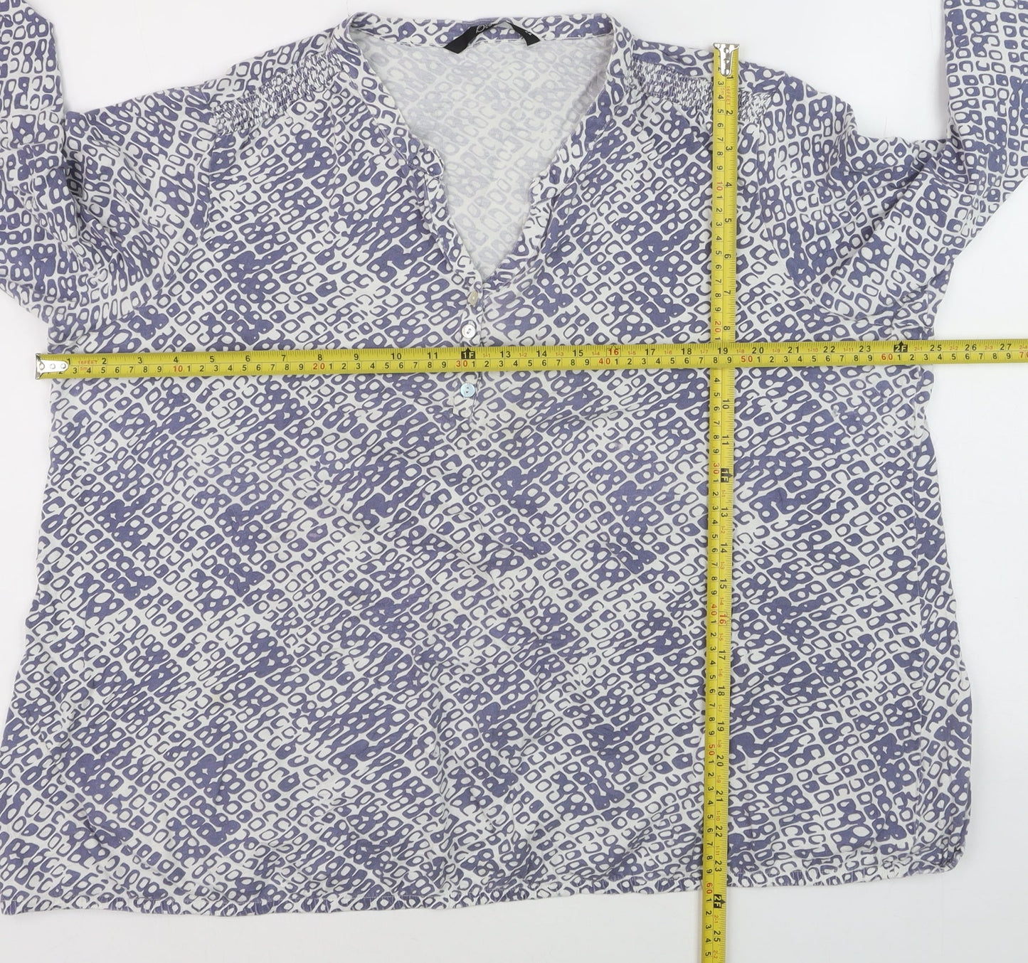 Bm Casual Women's Blue Geometric V-Neck Tunic Blouse Size 24
