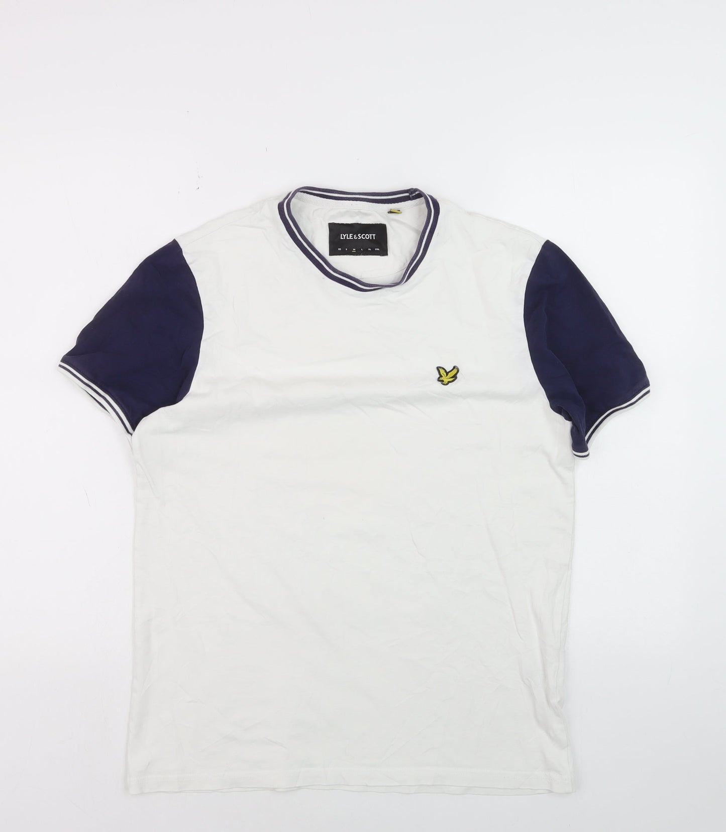 Lyle & Scott Men's White Navy Colourblock Cotton T-Shirt Size M