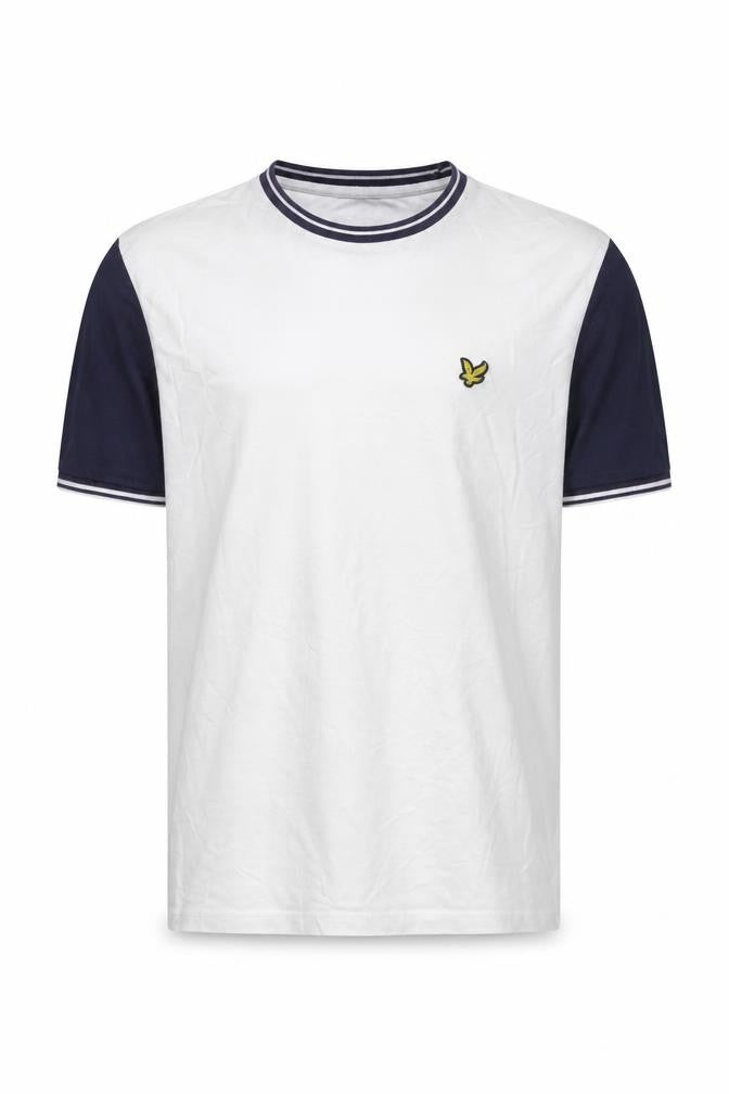 Lyle & Scott Men's White Navy Colourblock Cotton T-Shirt Size M