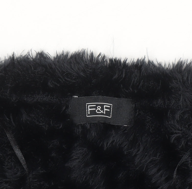 F&F Women’s Black Faux Fur Open Long Sleeve Cardigan Size 8