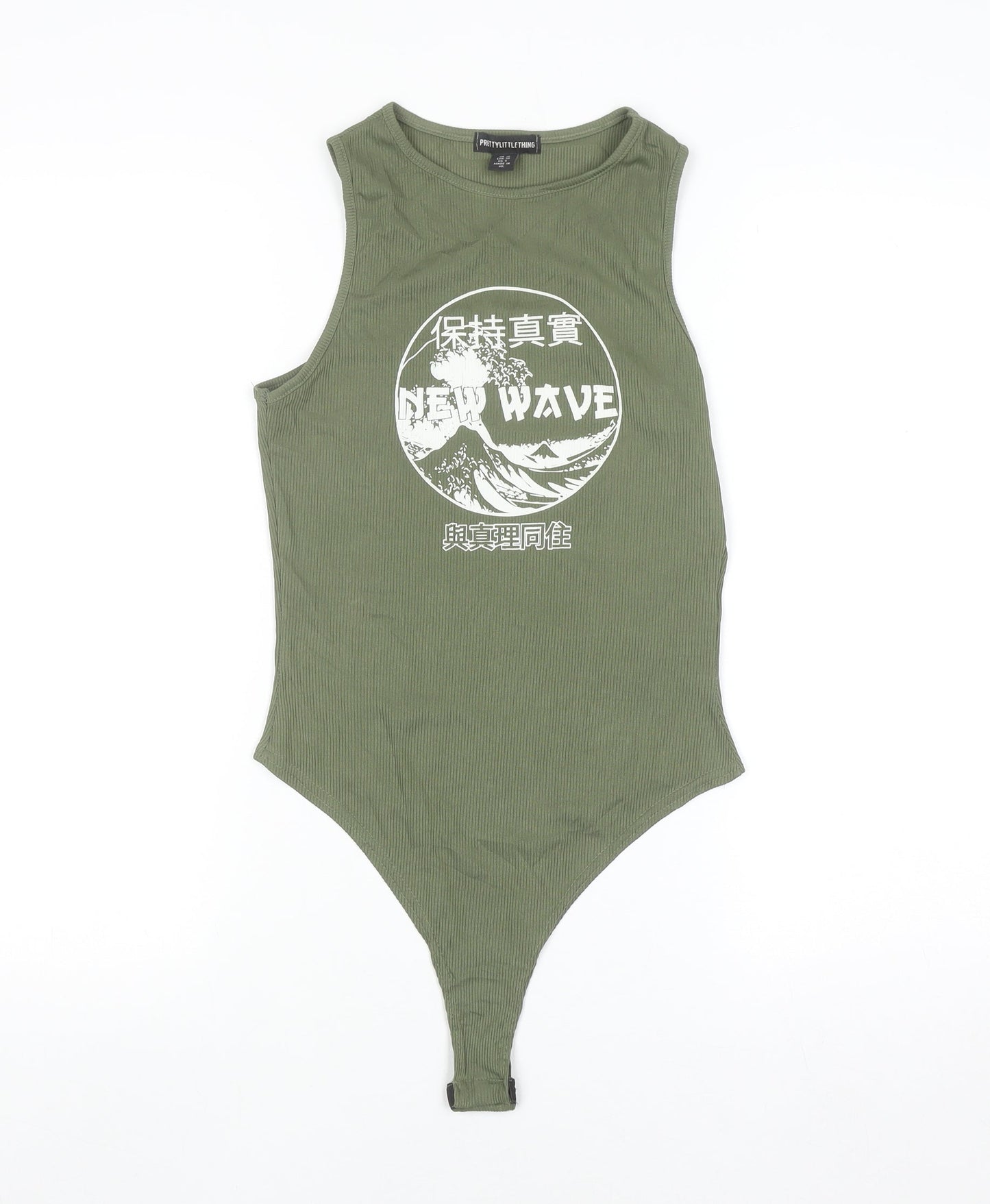 PrettyLittleThing Women’s Green Ribbed New Wave Tank Bodysuit Size 10