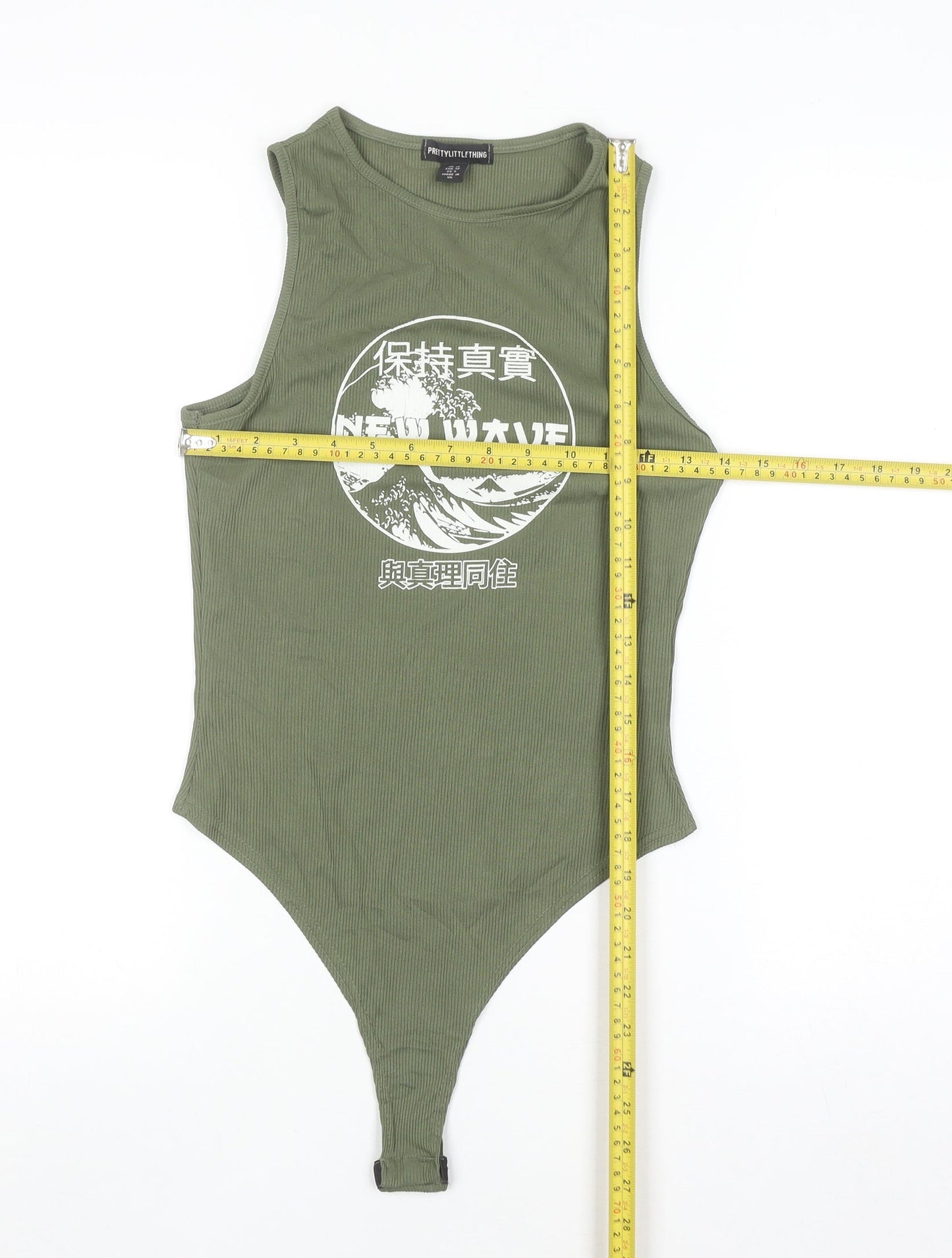 PrettyLittleThing Women’s Green Ribbed New Wave Tank Bodysuit Size 10