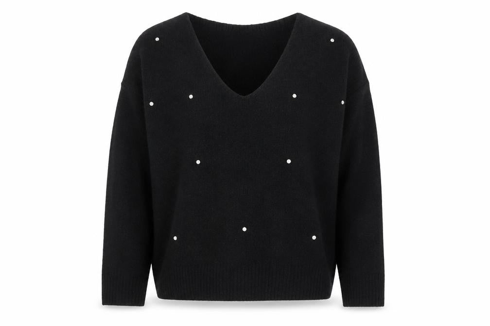 Marks & Spencer Women's Black Beaded V-Neck Jumper Size 10