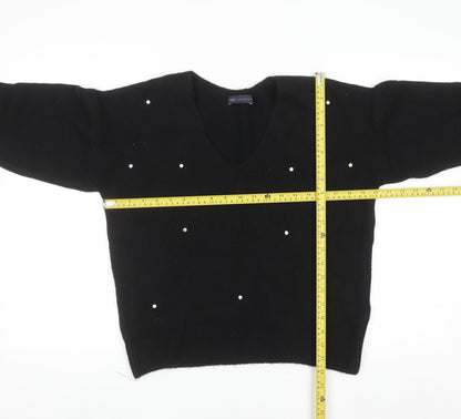 Marks & Spencer Women's Black Beaded V-Neck Jumper Size 10