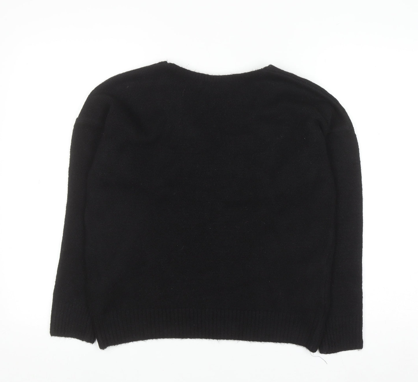 Marks and Spencer Women's Black Beaded V-Neck Jumper Size 10