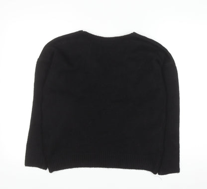 Marks & Spencer Women's Black Beaded V-Neck Jumper Size 10