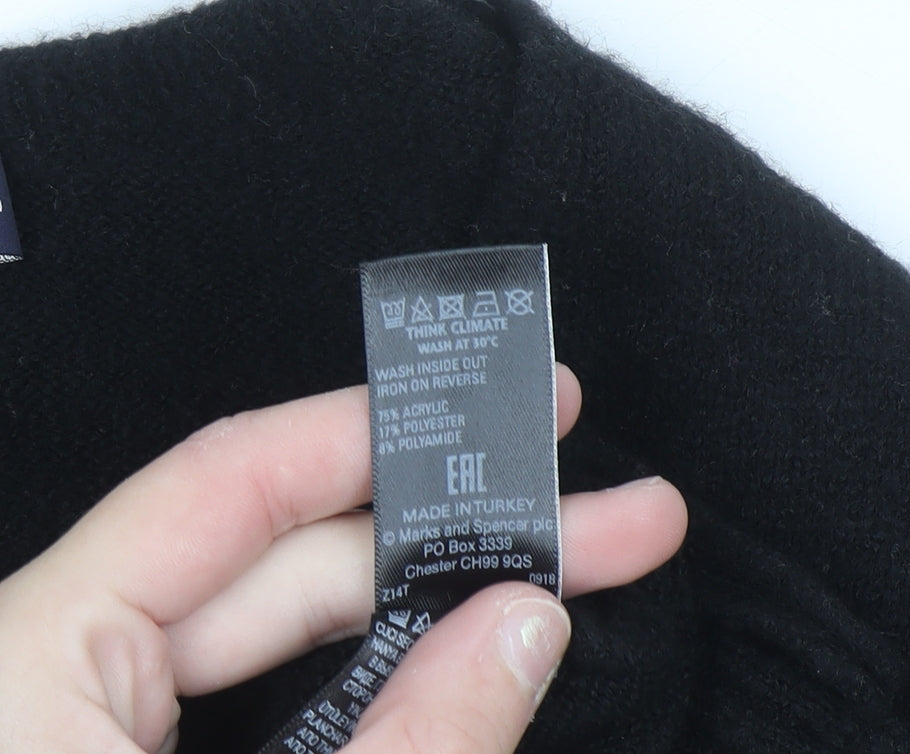 Marks and Spencer Women's Black Beaded V-Neck Jumper Size 10