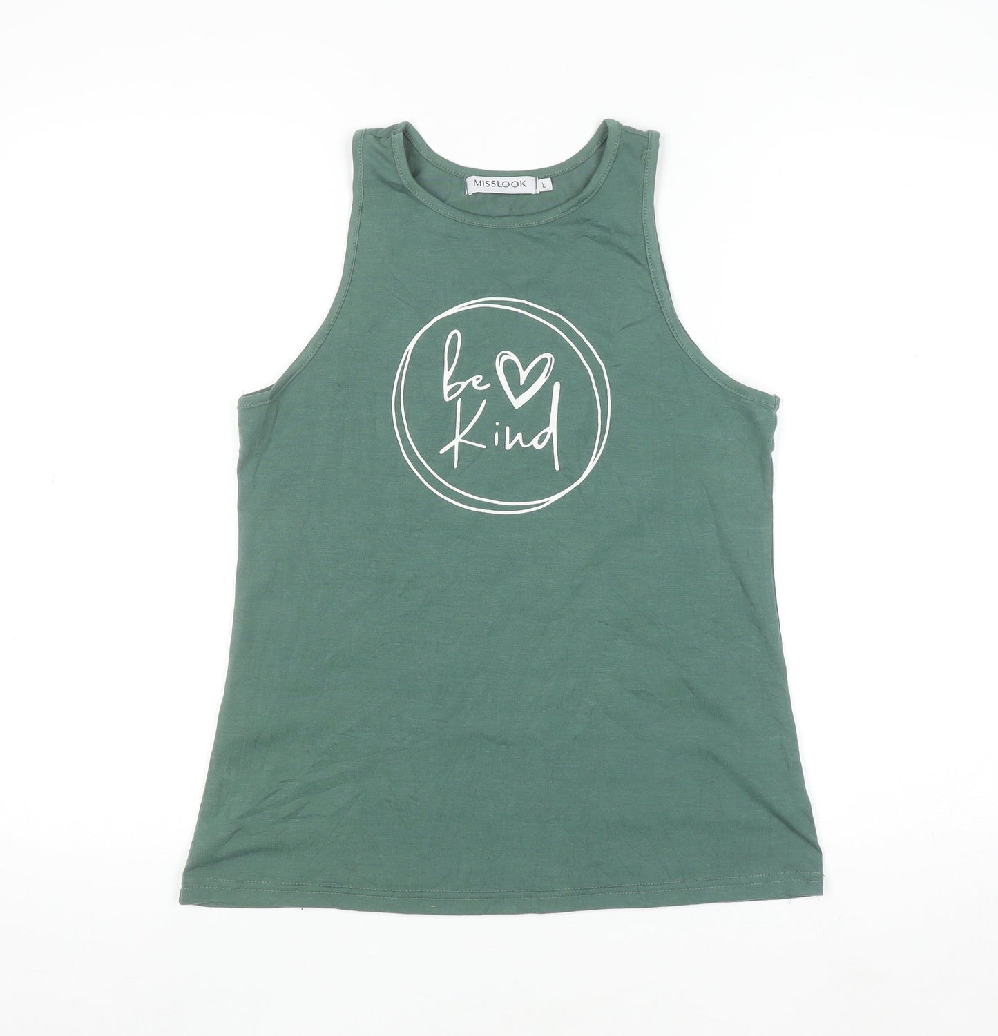 MISSLOOK Women's Green Cotton Blend 'Be Kind' Tank Top Size L