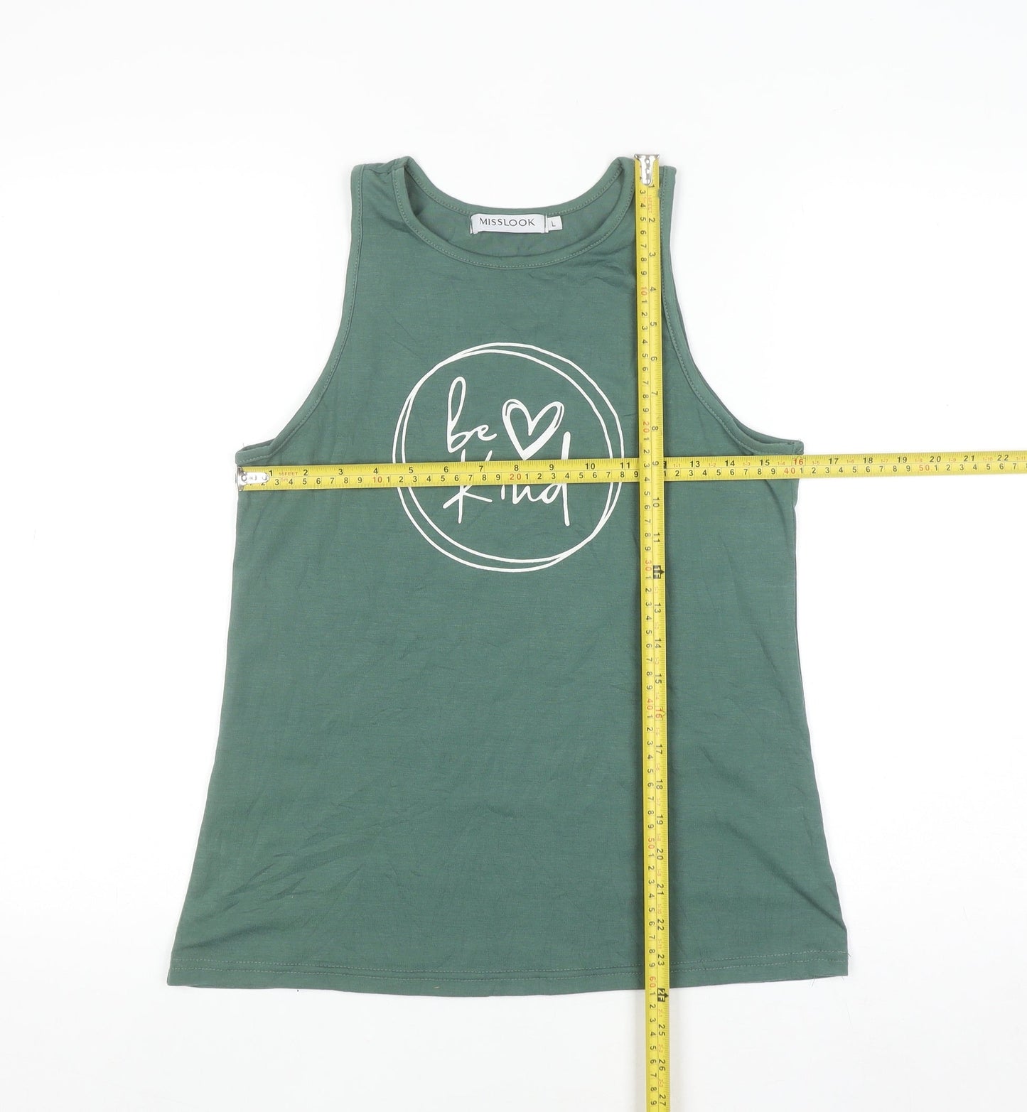 MISSLOOK Women's Green Cotton Blend 'Be Kind' Tank Top Size L