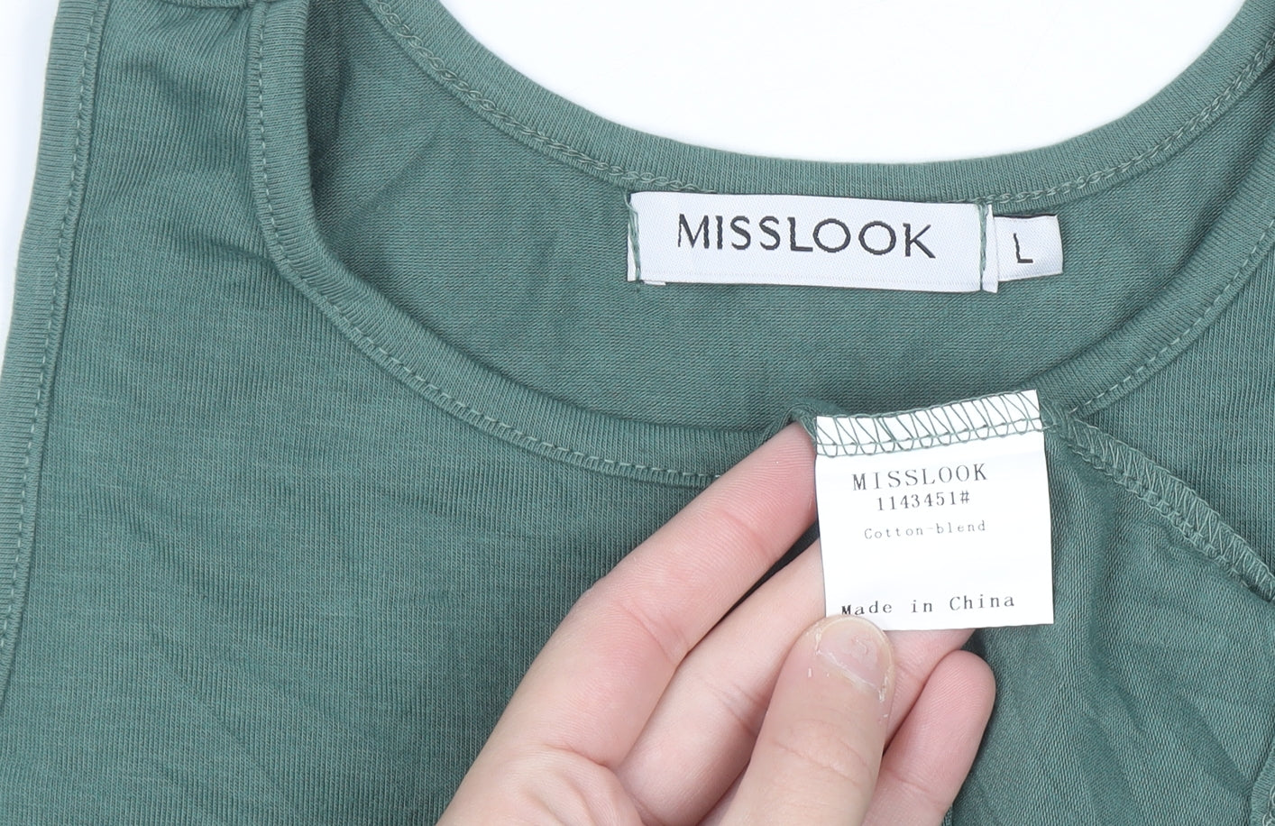 MISSLOOK Women's Green Cotton Blend 'Be Kind' Tank Top Size L