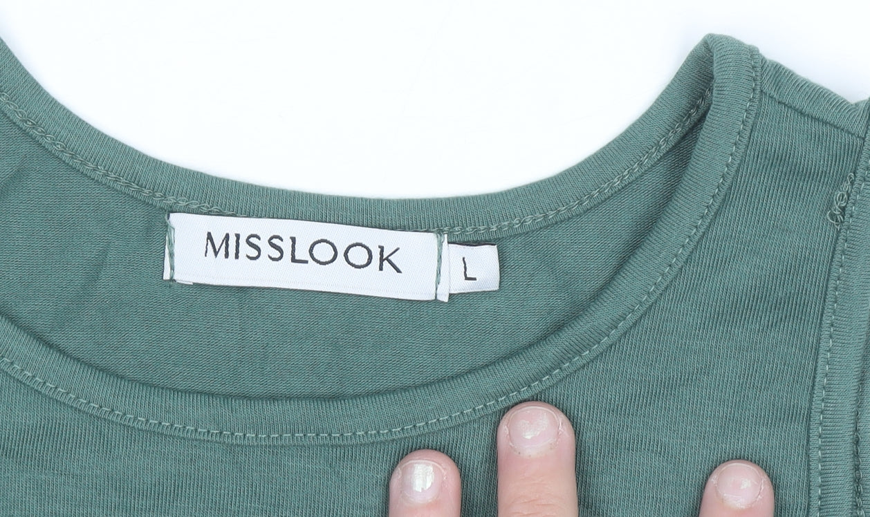 MISSLOOK Women's Green Cotton Blend 'Be Kind' Tank Top Size L
