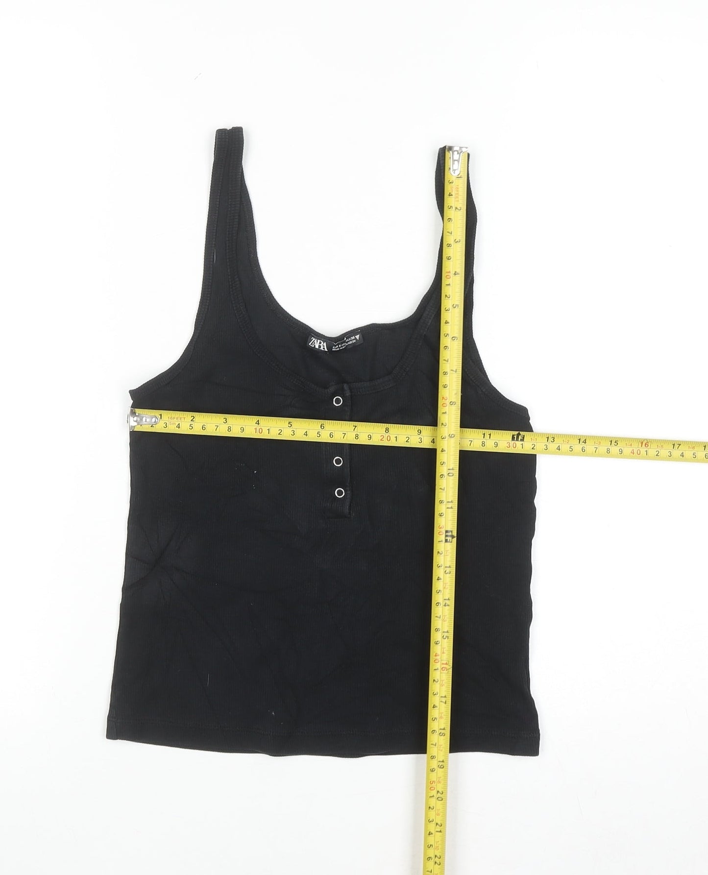 ZARA Women Black Basic Ribbed Tank Top Size S Cotton Blend