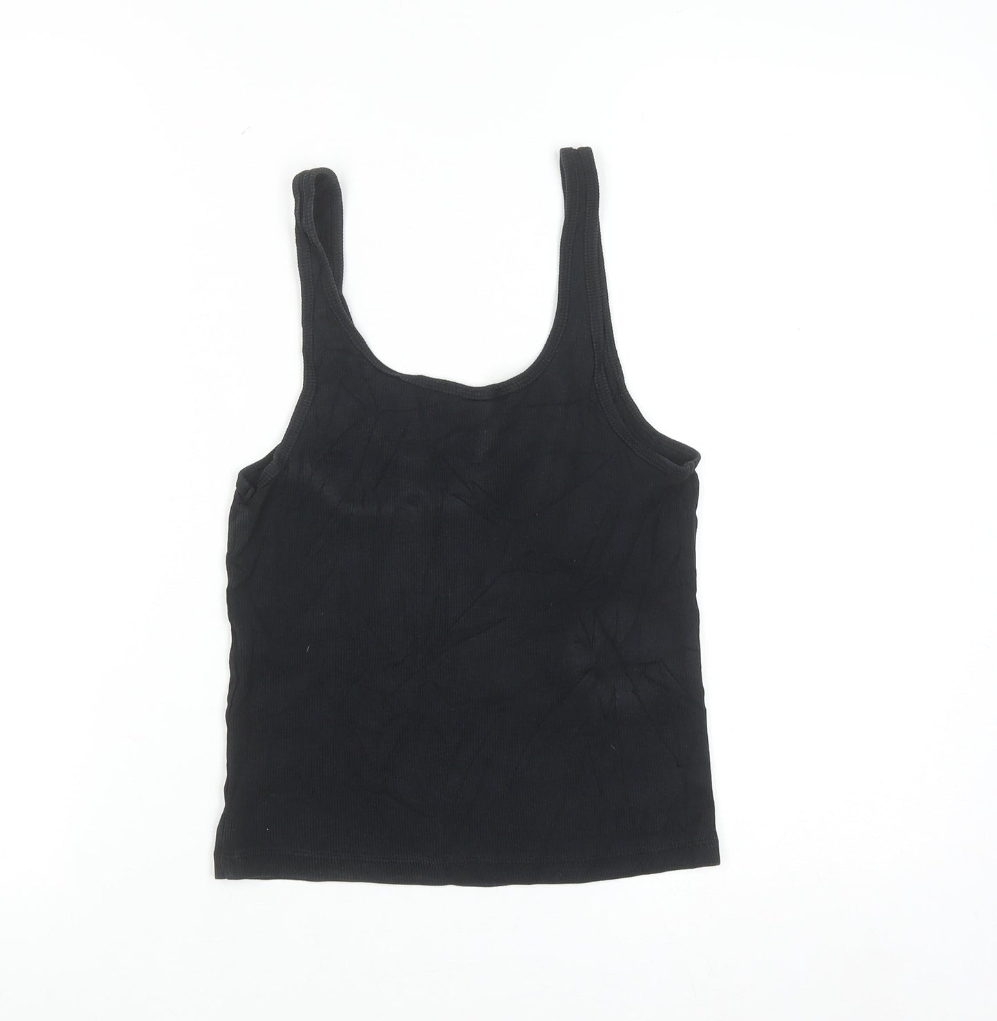 ZARA Women Black Basic Ribbed Tank Top Size S Cotton Blend