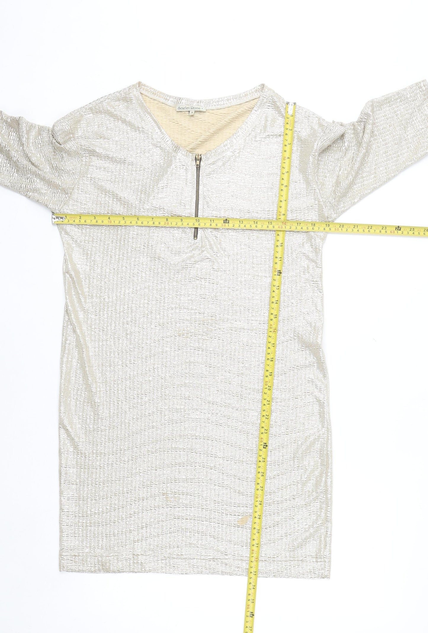 Scarlet Roos Women Gold Shift Party Dress Size S Half Sleeve