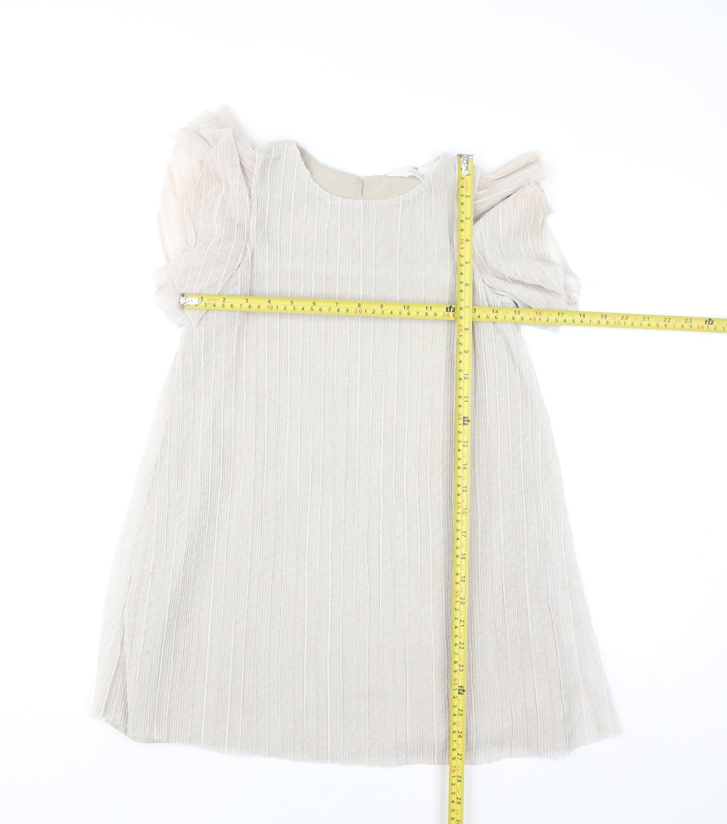 H&M Girls Beige A-Line Flutter Sleeve Party Dress 8-9 Years
