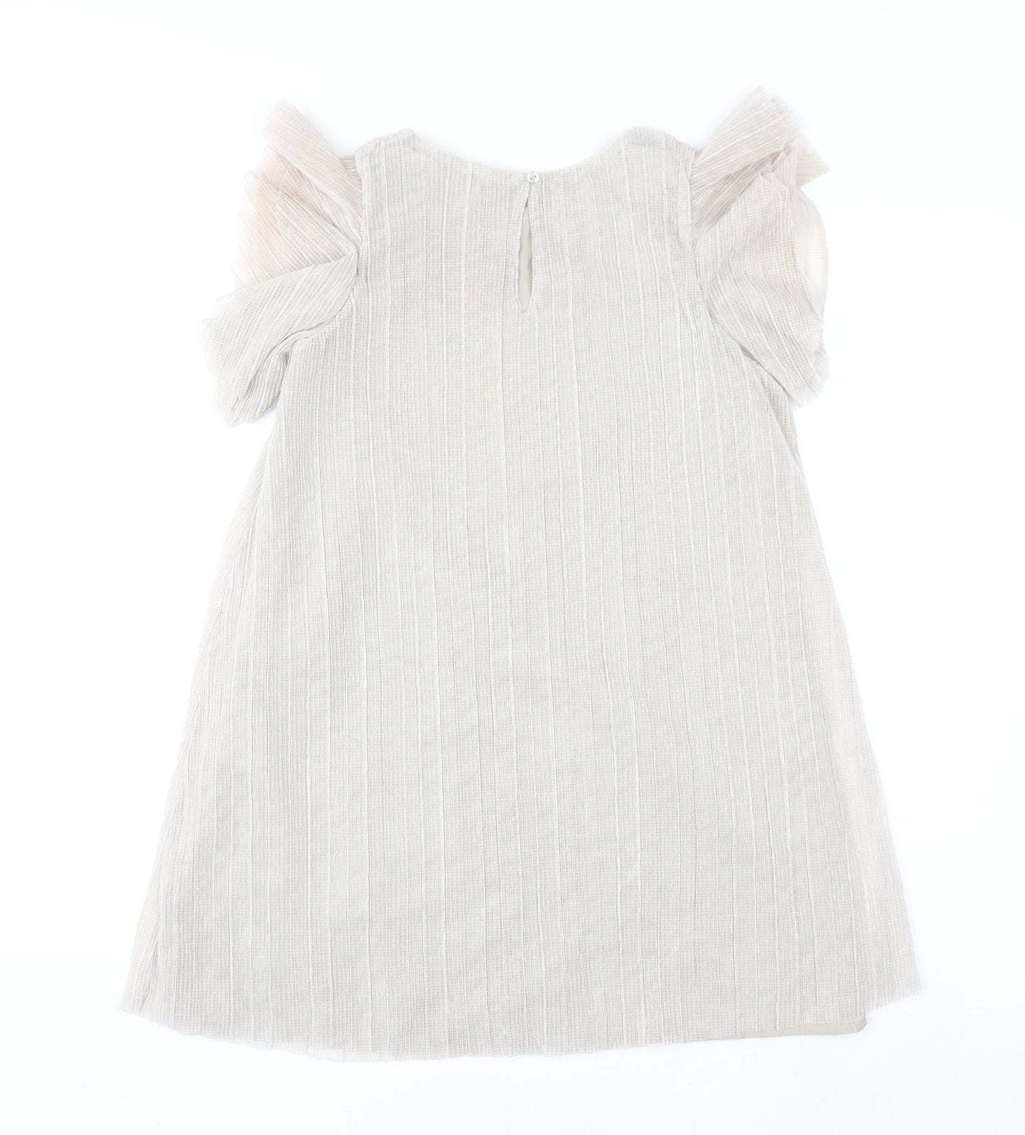 H&M Girls Beige A-Line Flutter Sleeve Party Dress 8-9 Years