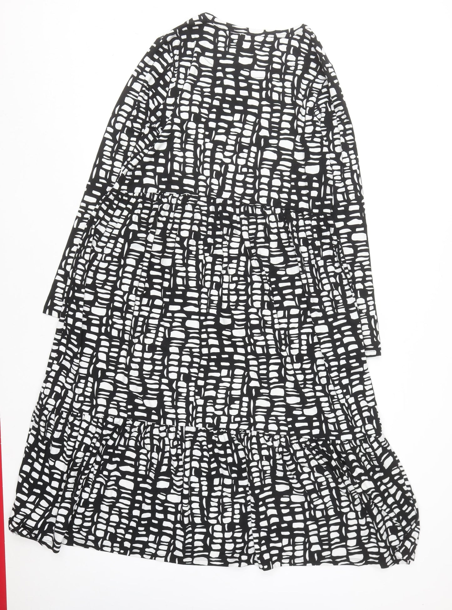 F&F Women's Black Geometric Midi Fit & Flare Dress Size 12