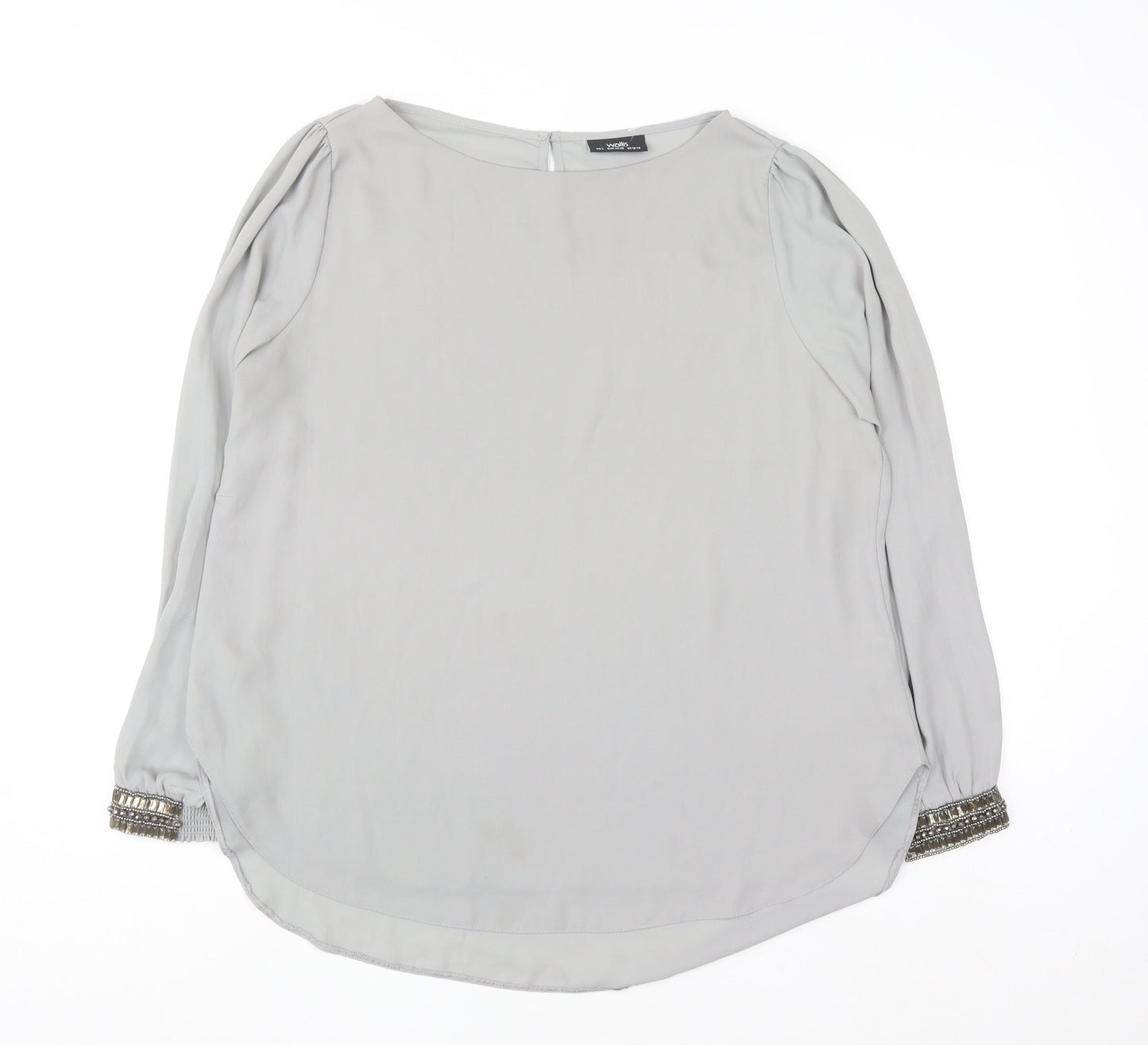 Wallis Women Grey Long Sleeve Beaded Blouse Size L