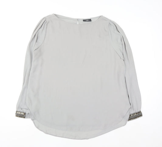 Wallis Women Grey Long Sleeve Beaded Blouse Size L