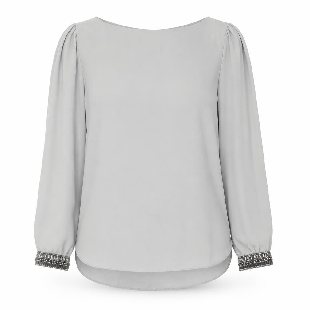 Wallis Women Grey Long Sleeve Beaded Blouse Size L