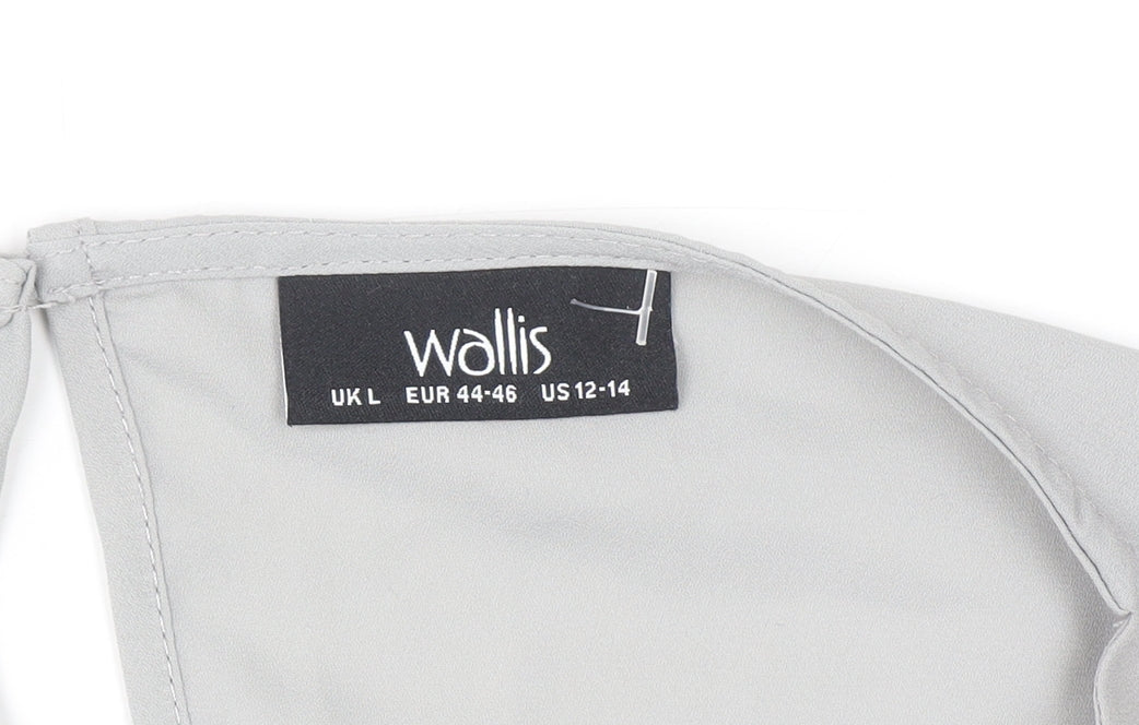 Wallis Women Grey Long Sleeve Beaded Blouse Size L