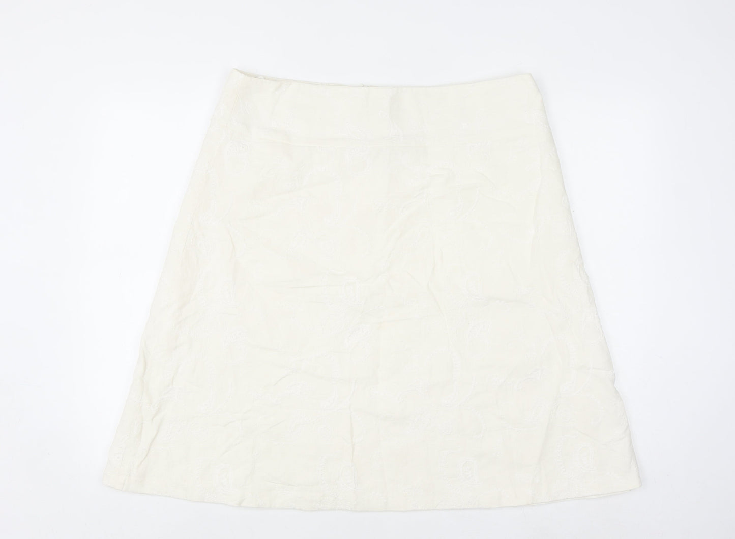 Dunnes Stores Women Ivory A-Line Linen Blend Knee Length Skirt Size 16