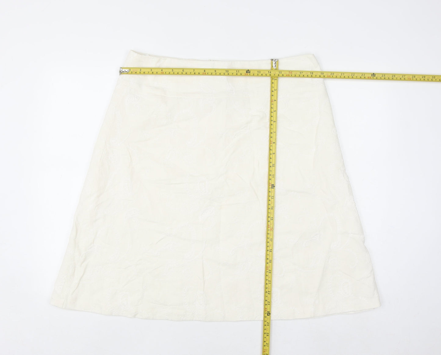 Dunnes Stores Women Ivory A-Line Linen Blend Knee Length Skirt Size 16