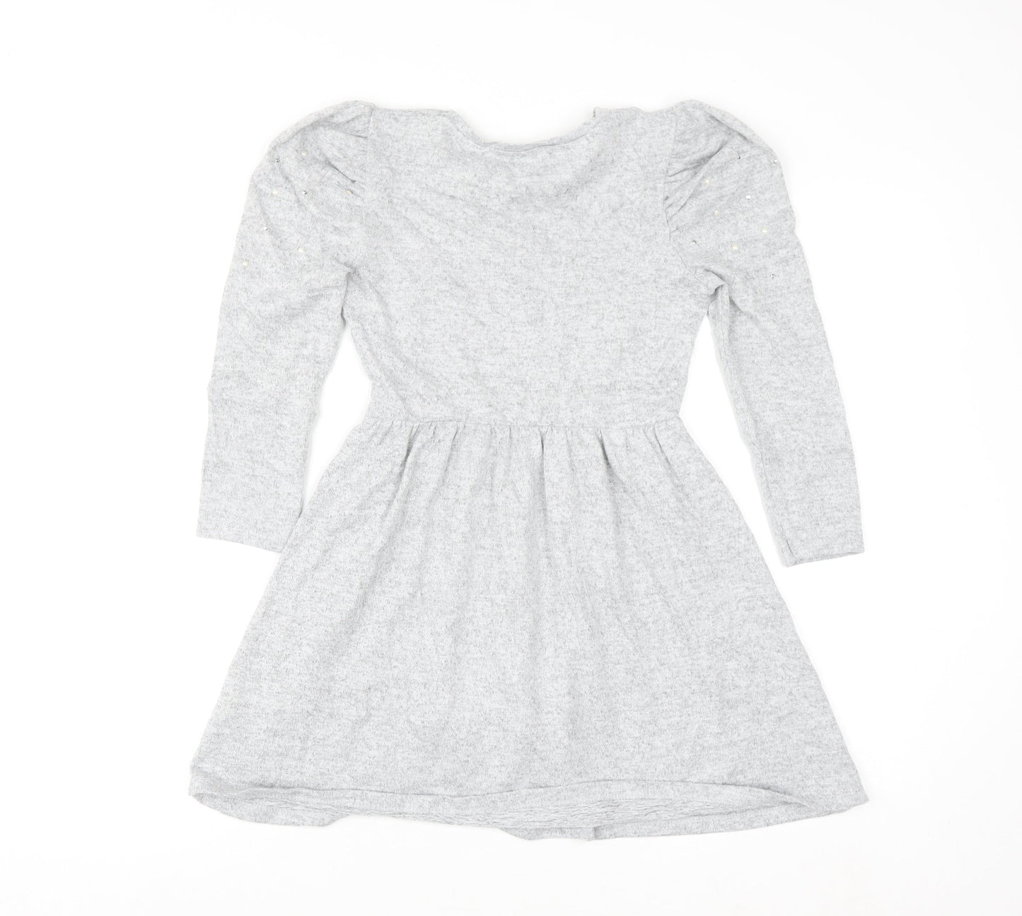 I Love Girlswear Grey Long Sleeve Puff Shoulder Fit & Flare Dress 9 Years