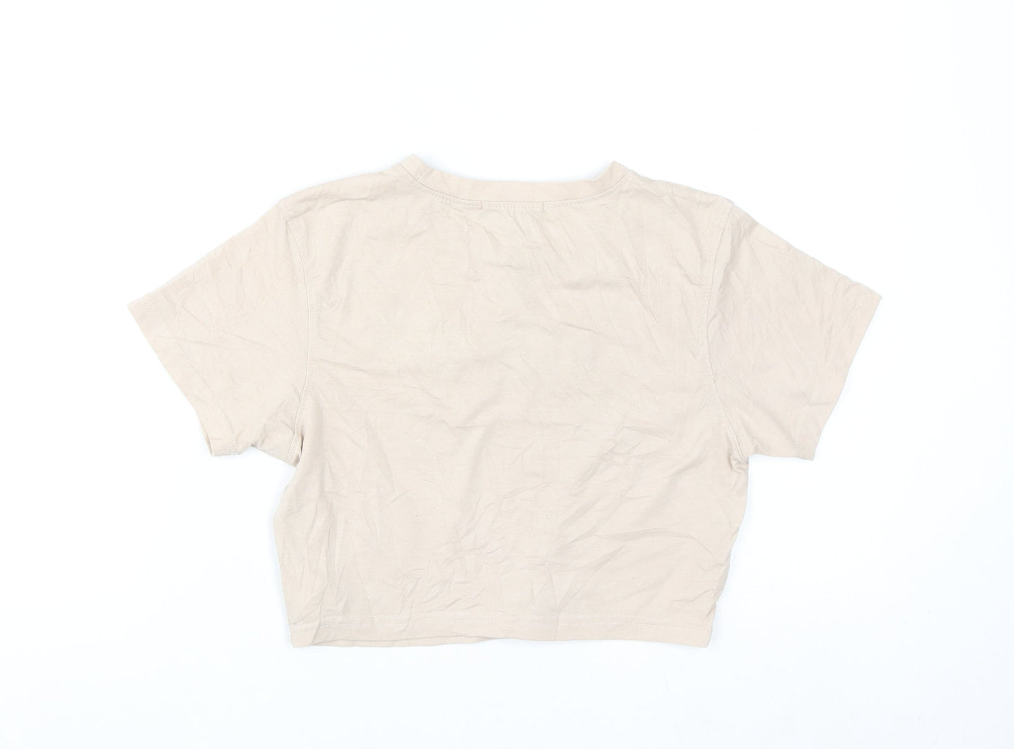 Missguided Petite Beige Cropped T-Shirt Women UK 12 Embroidered 'Over It'