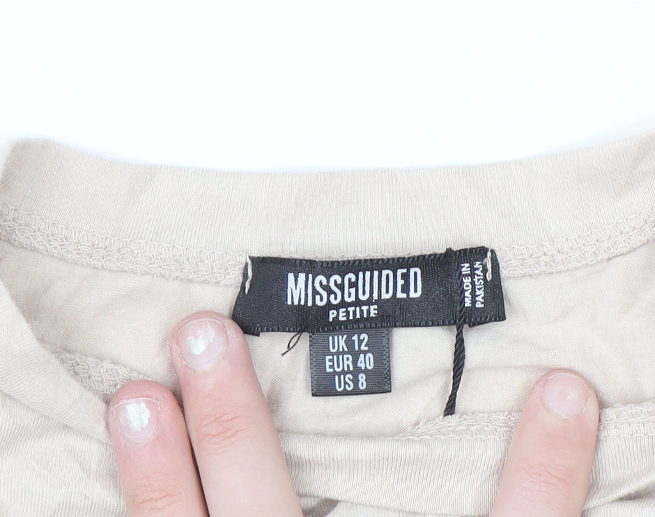 Missguided Petite Beige Cropped T-Shirt Women UK 12 Embroidered 'Over It'