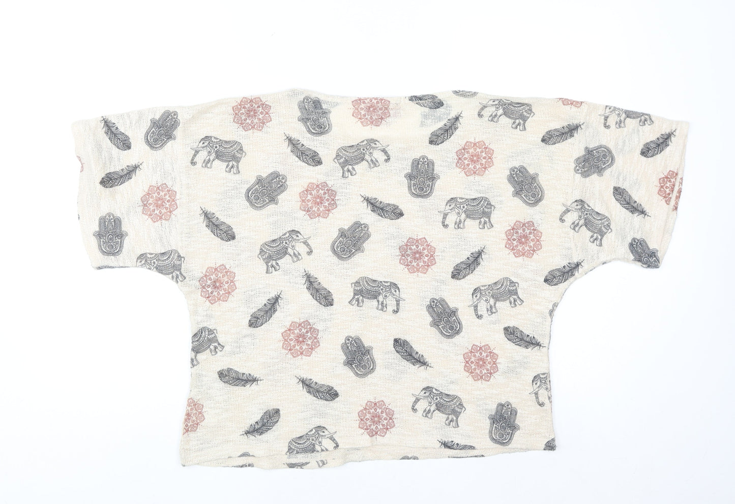 Ginger G Women’s Beige Bohemian Elephant Print Knit Jumper Size M