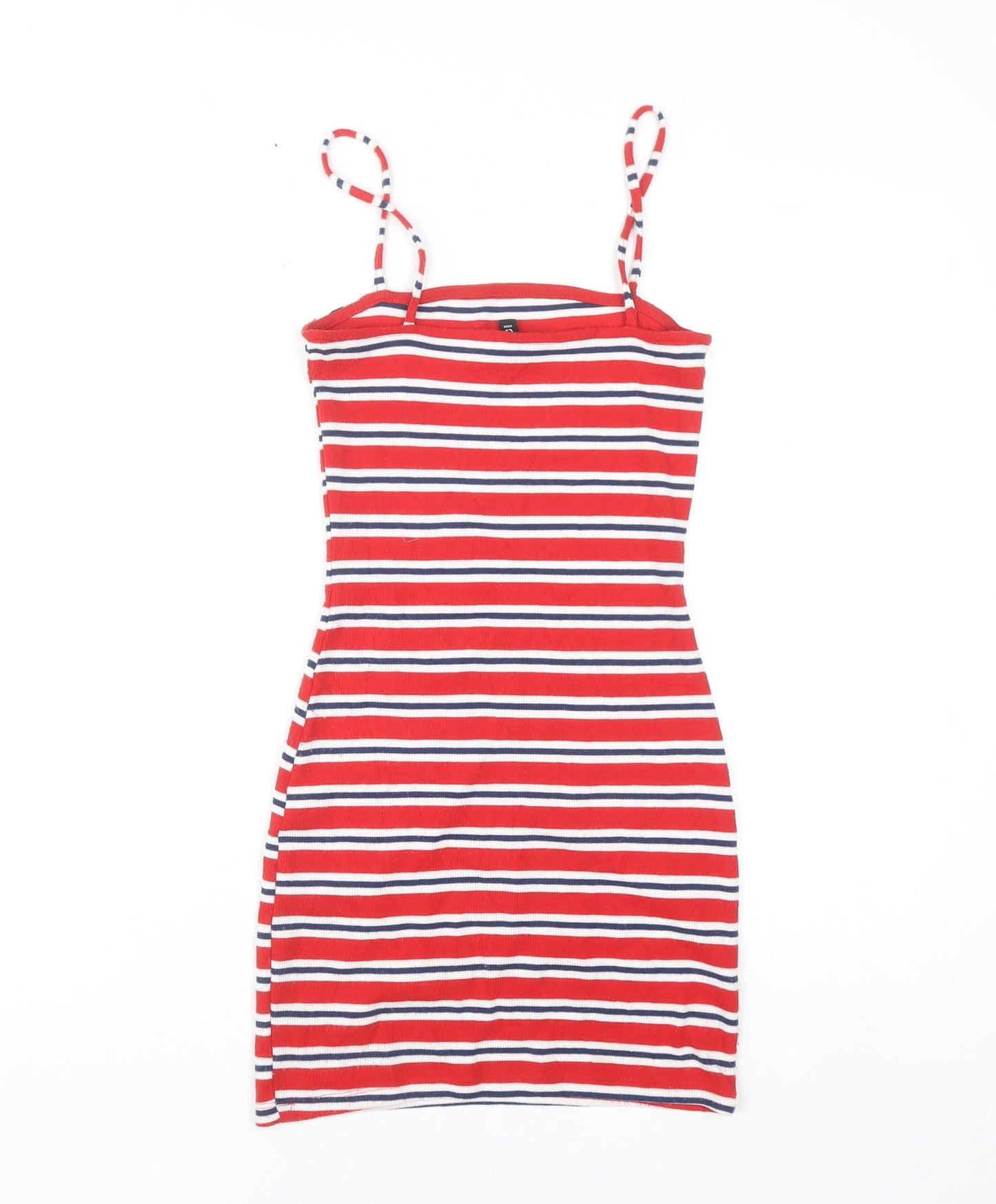 H&M Women Red Striped Bodycon Jersey Dress Size 8