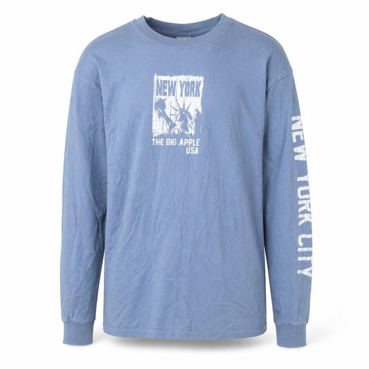 Gildan Men Blue Long Sleeve New York Graphic Cotton Top M