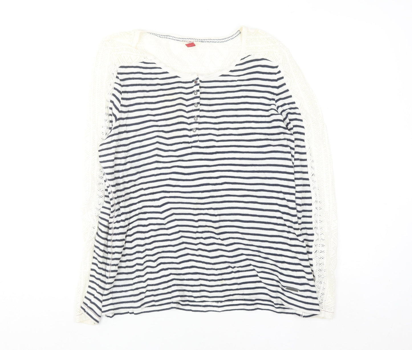 Fat Face Womens Blue White Stripe Henley Knit Jumper Size 16