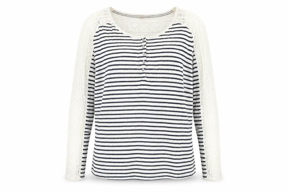 Fat Face Womens Blue White Stripe Henley Knit Jumper Size 16