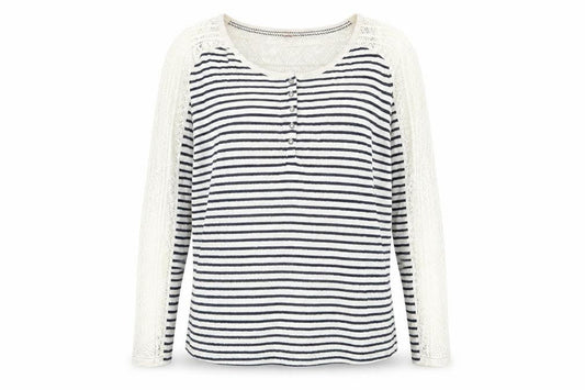 FatFace Womens Blue White Stripe Henley Knit Jumper Size 16