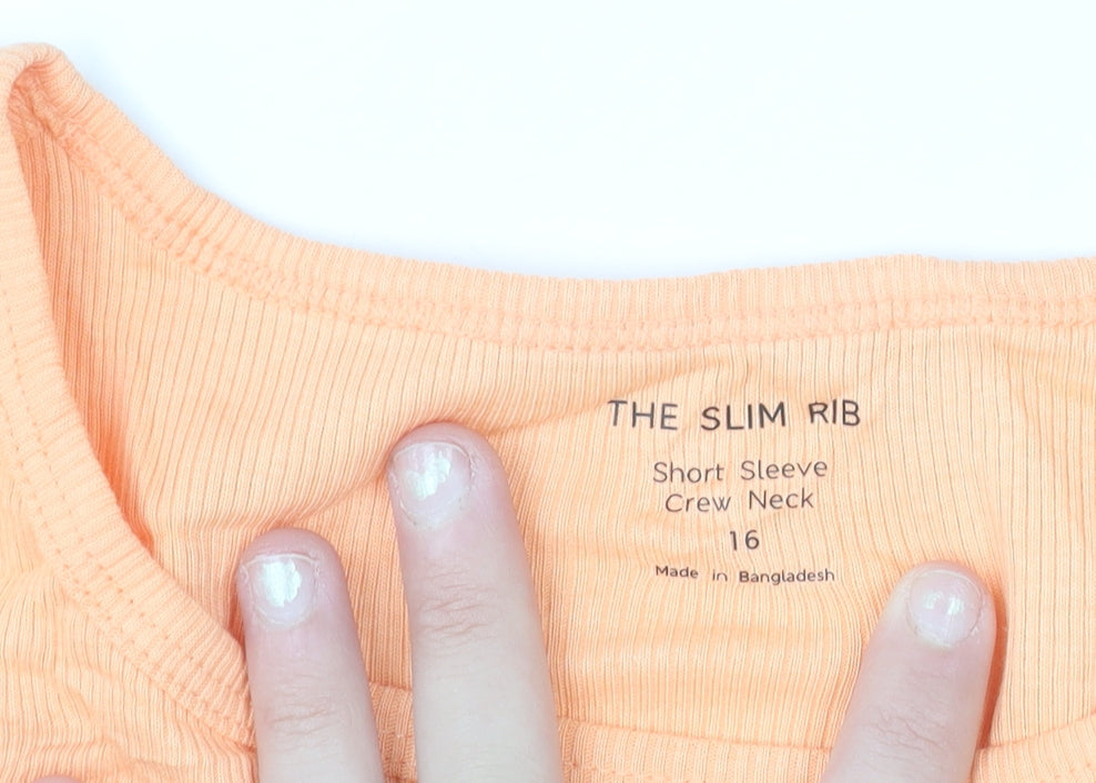 Marks and Spencer Womens Orange Slim Fit Short Sleeve Crew Neck T-Shirt Size 16