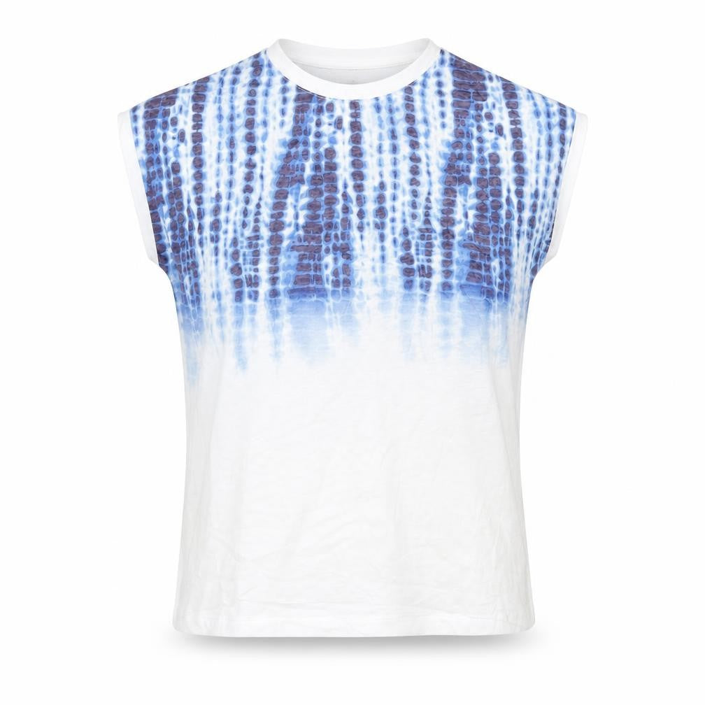 M&Co Women's Blue Sleeveless Geometric T-Shirt Size 12