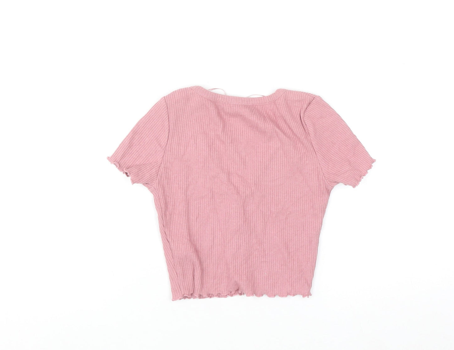 Pull & Bear Women Pink XS Slim V-Neck Ribbed Knit Cardigan