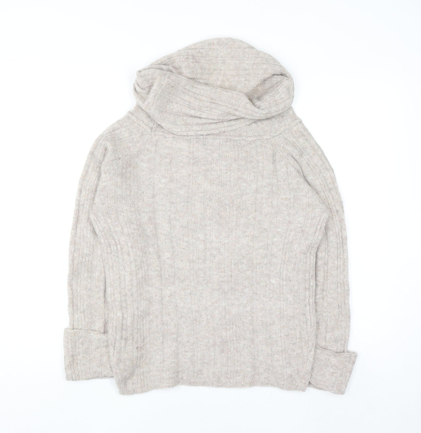Boohoo Women Beige Cowl Neck Rib Knit Jumper Size S