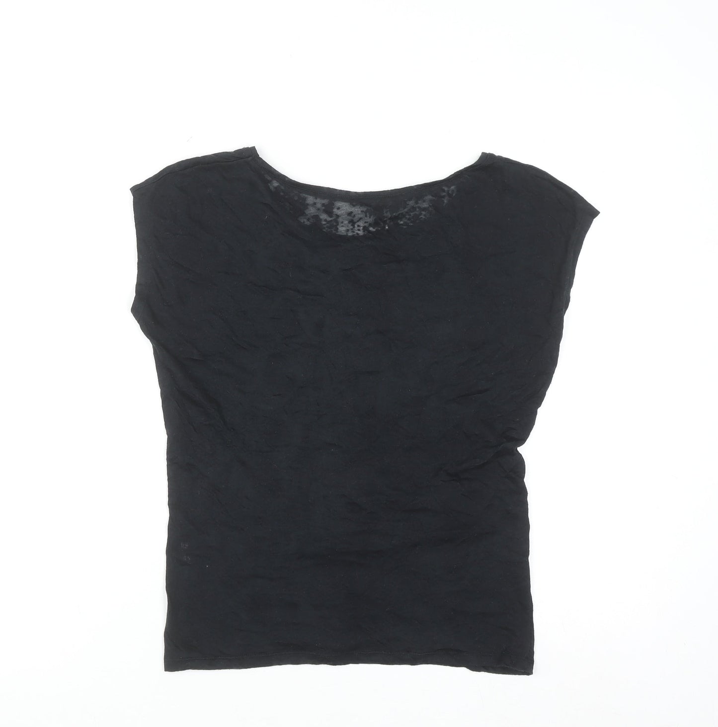 Etam Women's Black Basic Boat Neck Sleeveless Cotton T-Shirt Size S