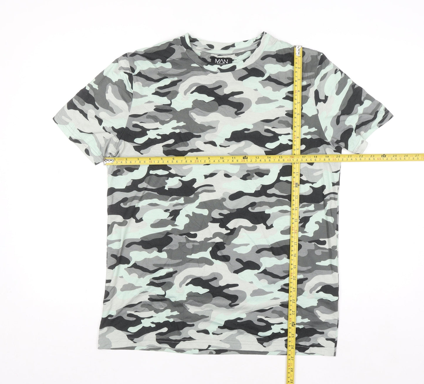 boohooMAN Men's Grey Camouflage Short Sleeve Crew Neck T-Shirt M