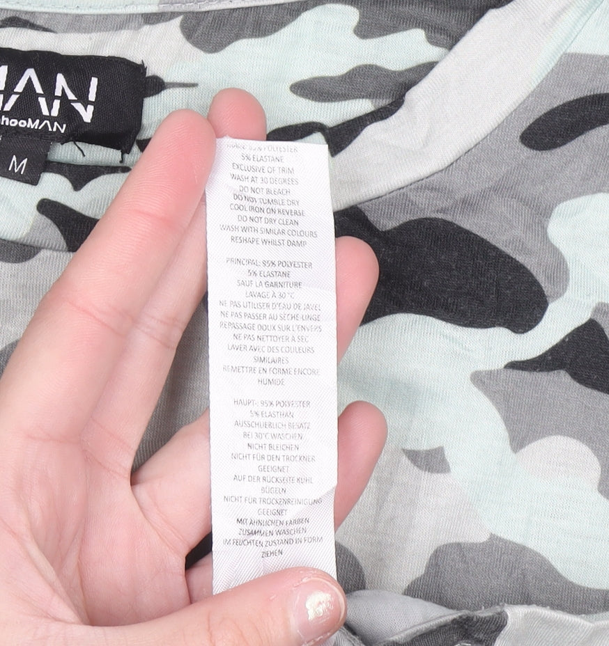 boohooMAN Men's Grey Camouflage Short Sleeve Crew Neck T-Shirt M