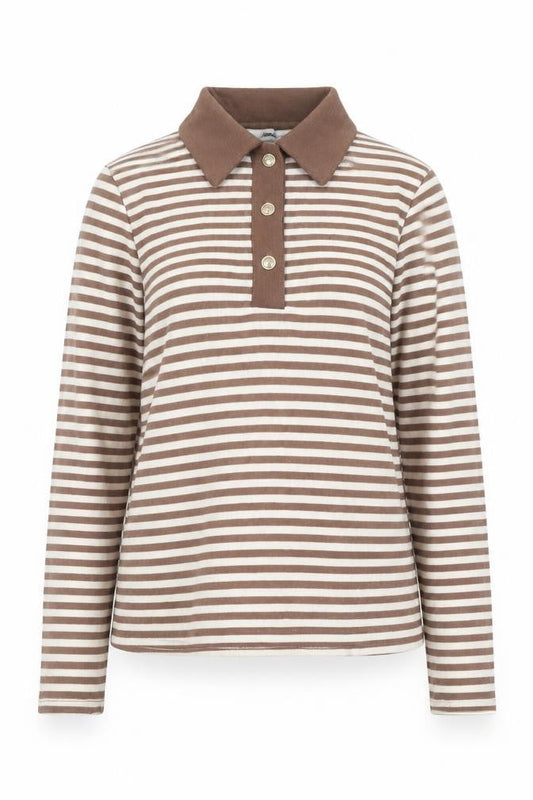 Mango Women Brown Stripe Collared Henley Jumper Size M