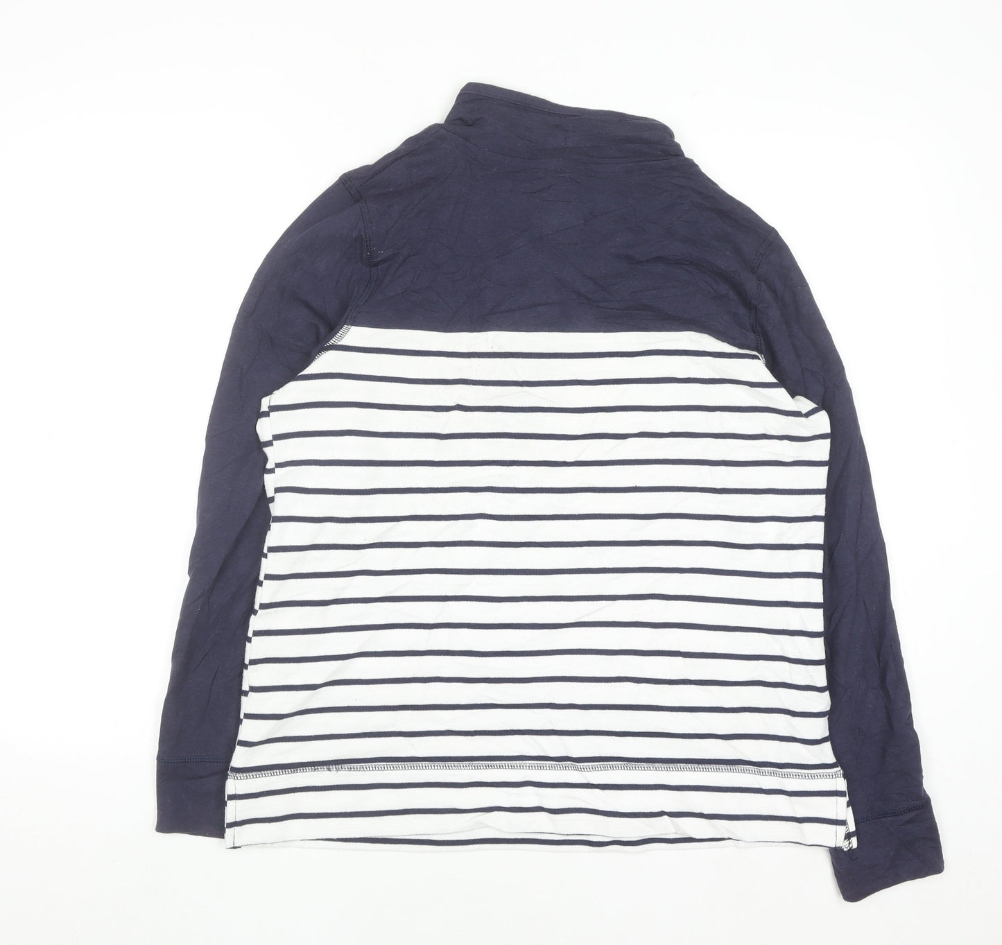 BHS Womens Blue White Striped Henley High Neck Cotton Jumper Size 16
