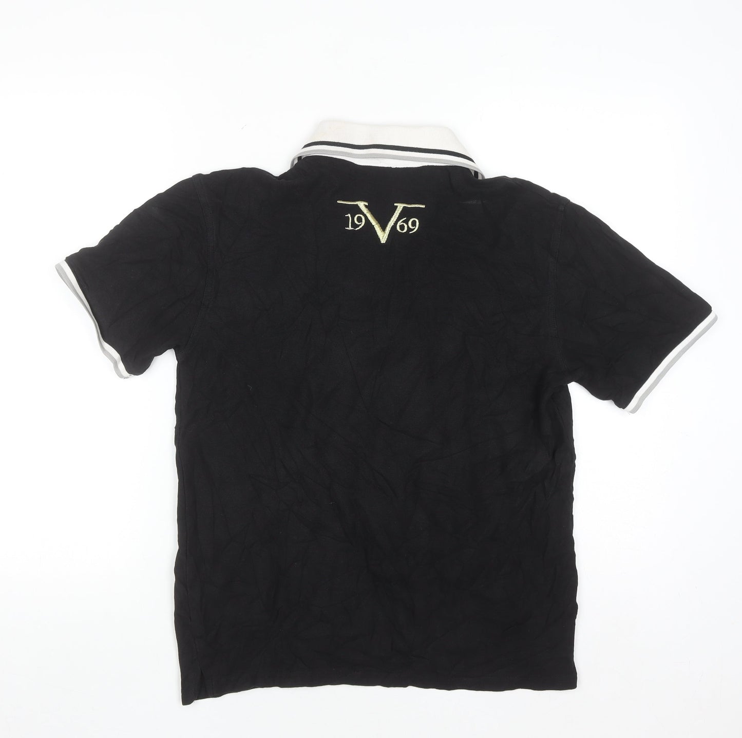 V1969 Men's Black Cotton Polo Shirt Size M Embroidered Logo